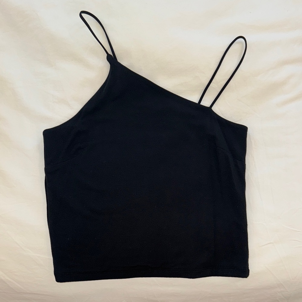 Good American Black Asymmetrical Camisole Crop